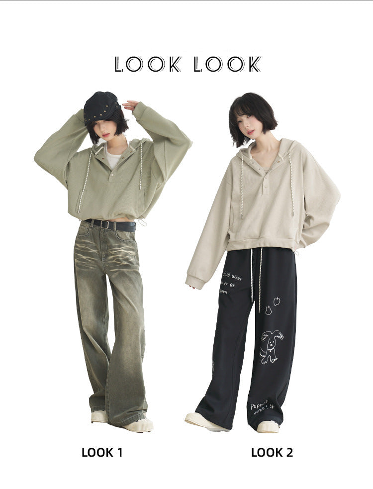 Ribbed Knit Cropped Hoodie