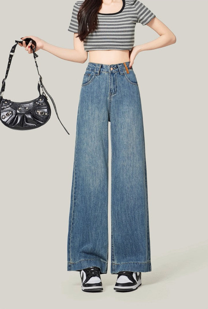 Retro Blue High-Waisted Wide-Leg Jeans