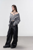 Grey Crossed Knit Halter Top