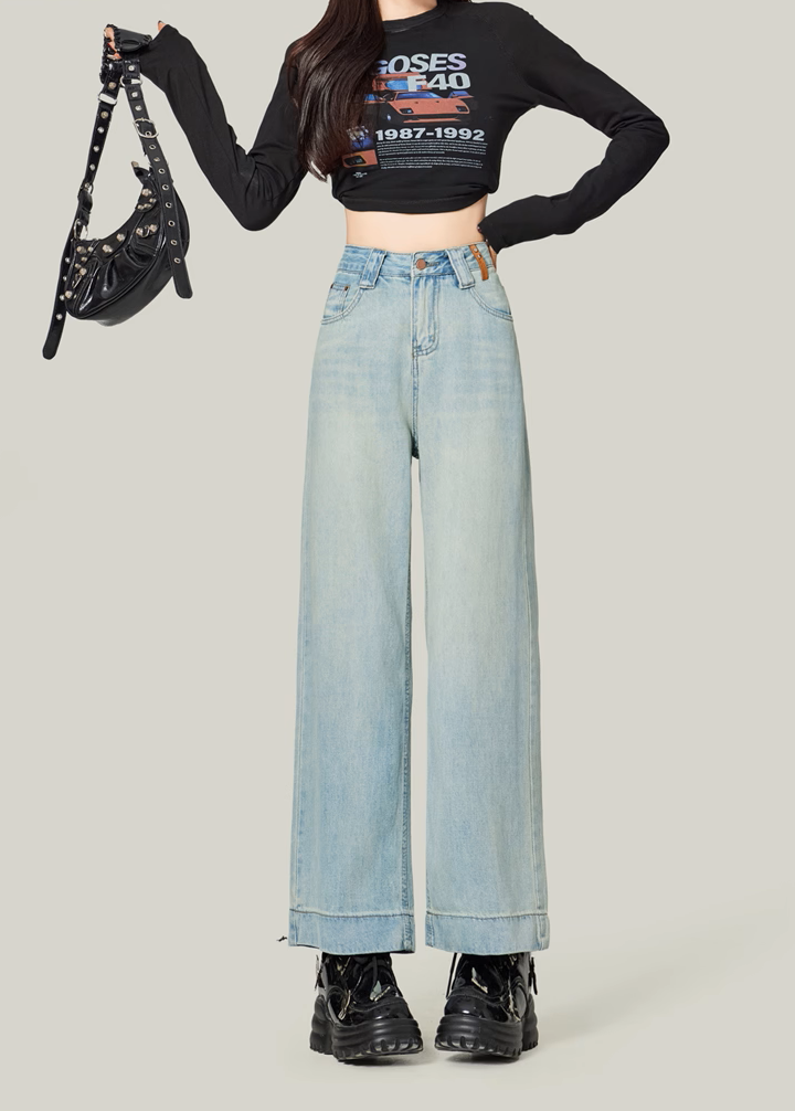 Retro Blue High-Waisted Wide-Leg Jeans