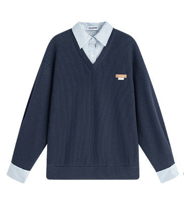 Shirt Collar Fake Two-Piece Sweater