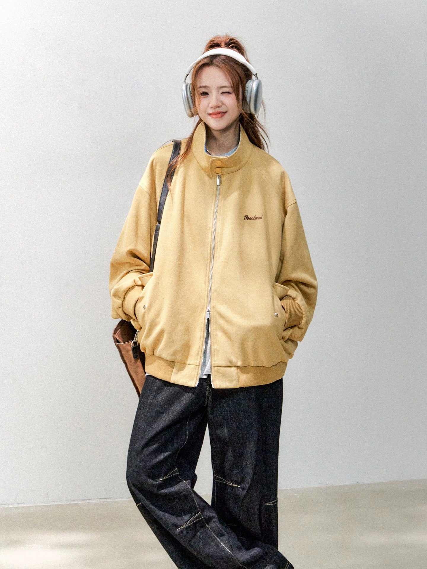 Suede Polo Collar Zip-Up Jacket