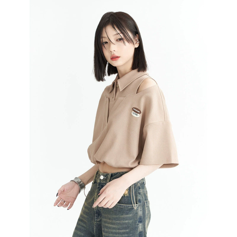 Pearl Bush Off-Shoulder Layered Crop Top with Drawstring