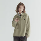 Two-Tone Tie-Front V-Neck Sweatshirt
