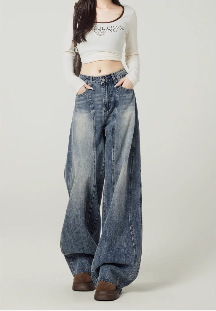 Retro Blue High-Waisted Wide-Leg Jeans