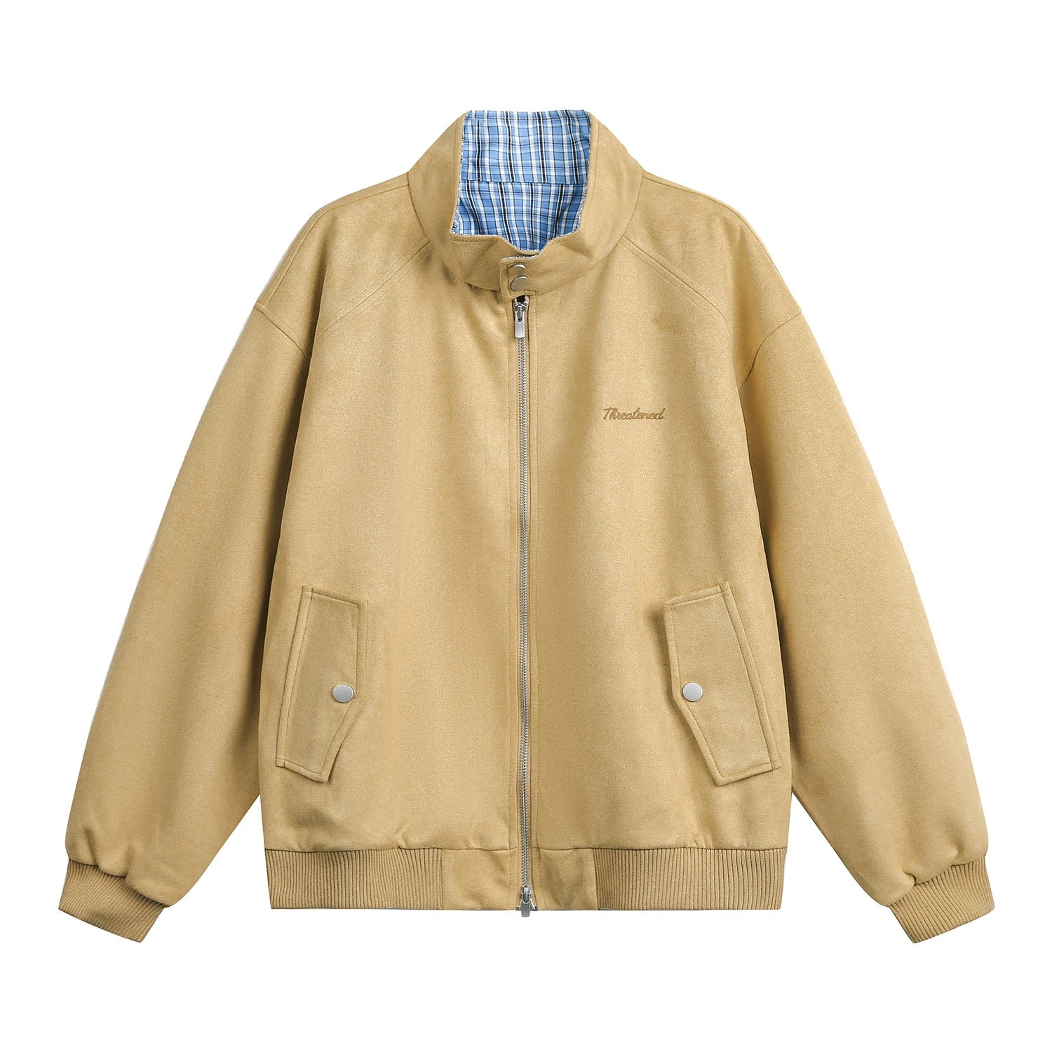 Suede Polo Collar Zip-Up Jacket