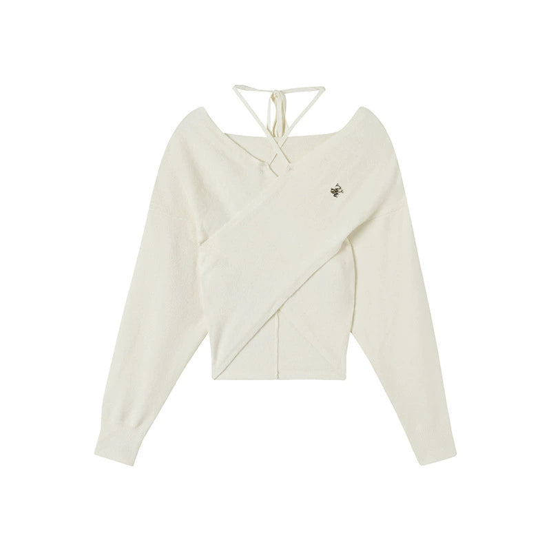 White Crossed Knit Halter Top