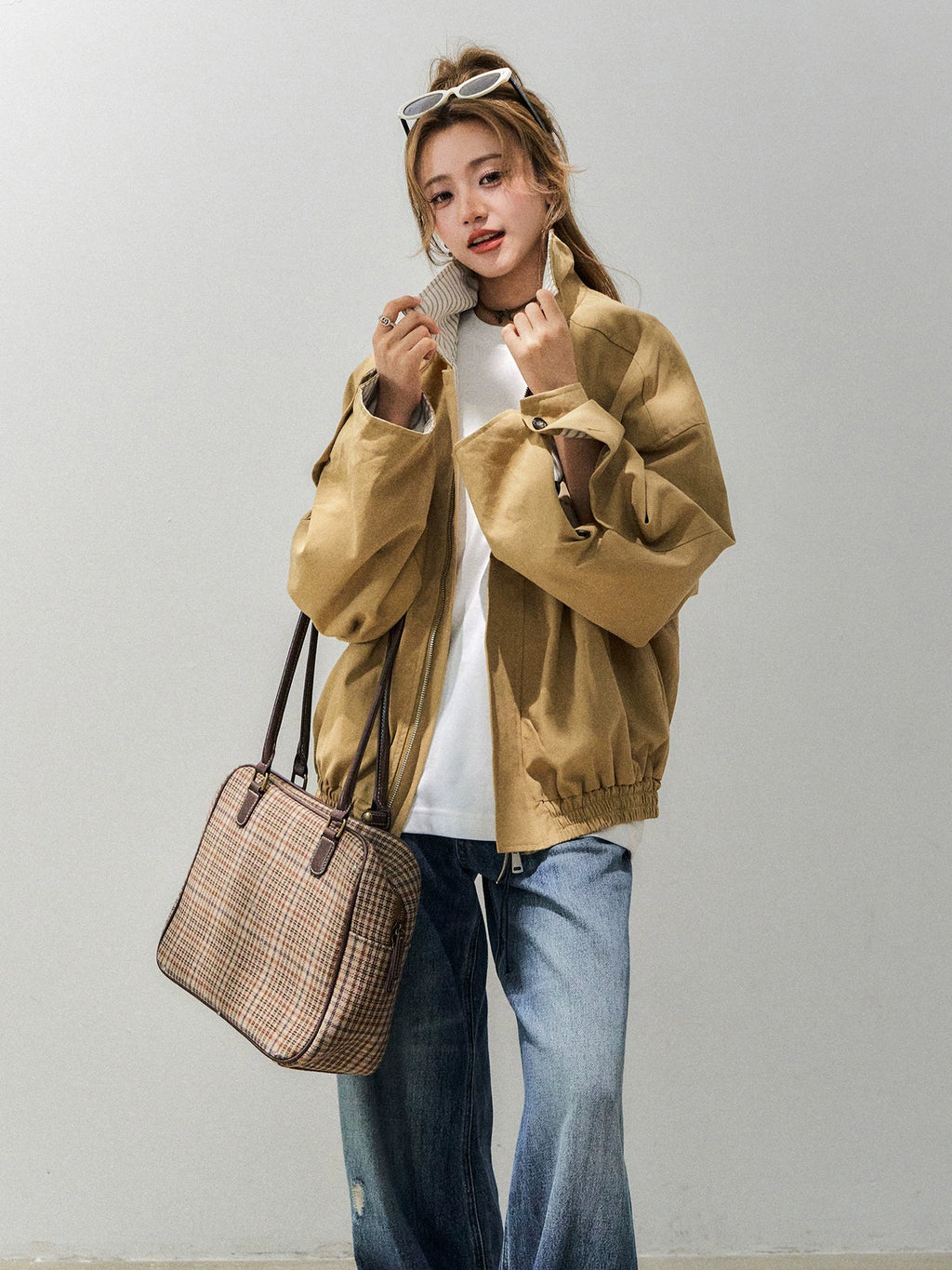 Spliced Stripe Turn-down Collar Jacket