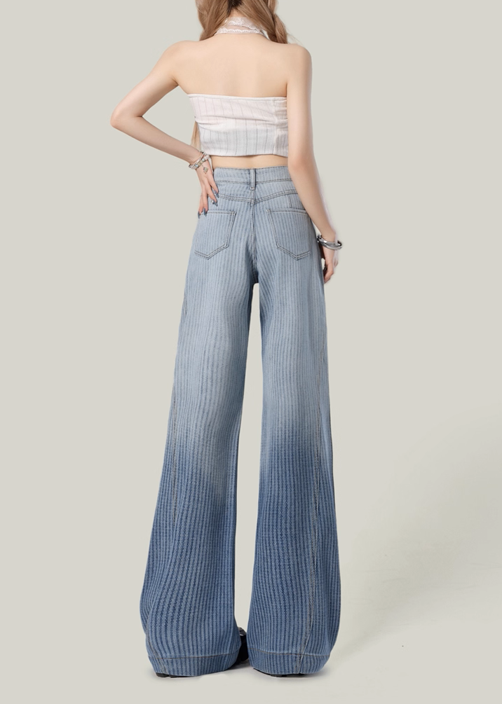 Embroidered Faded Wide-Leg Jeans