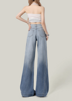 Embroidered Faded Wide-Leg Jeans