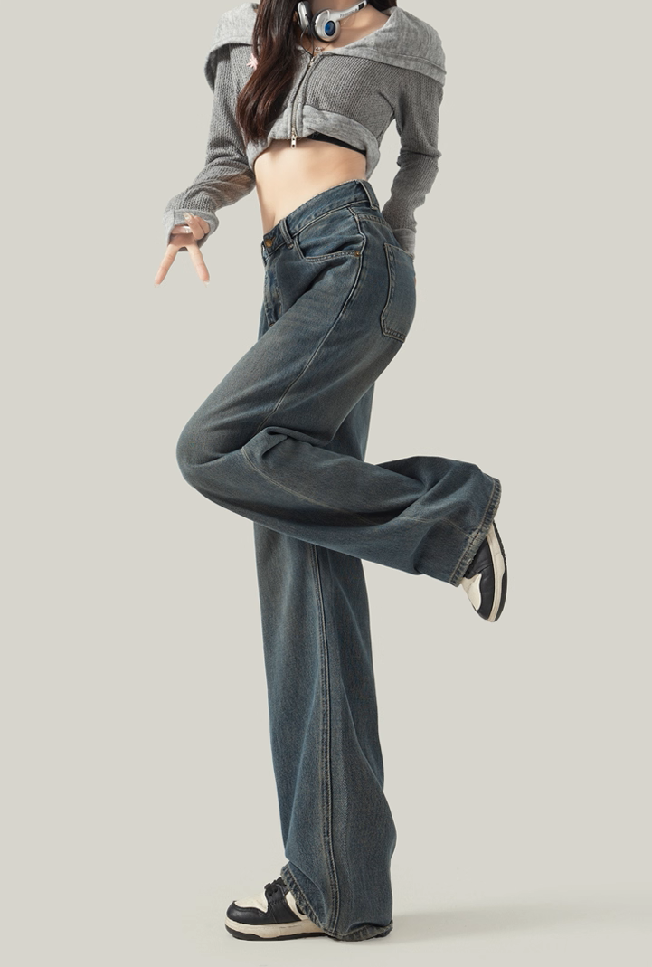 Cement Grey Straight-Leg Jeans