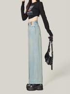Retro Blue High-Waisted Wide-Leg Jeans