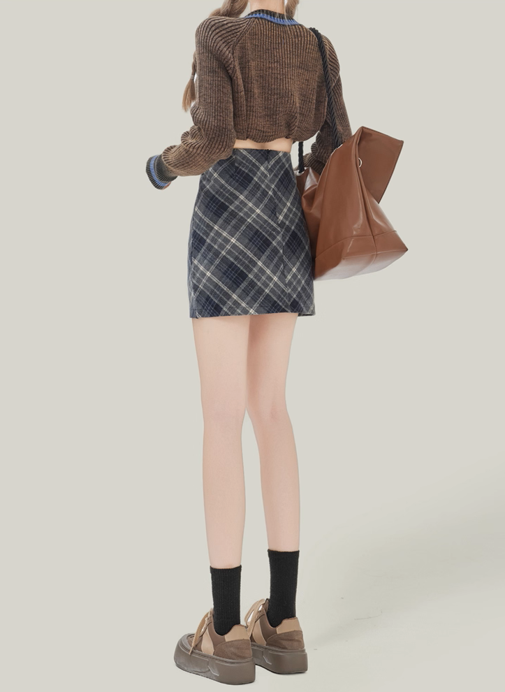 High-Waisted Plaid A-Line Mini Skirt