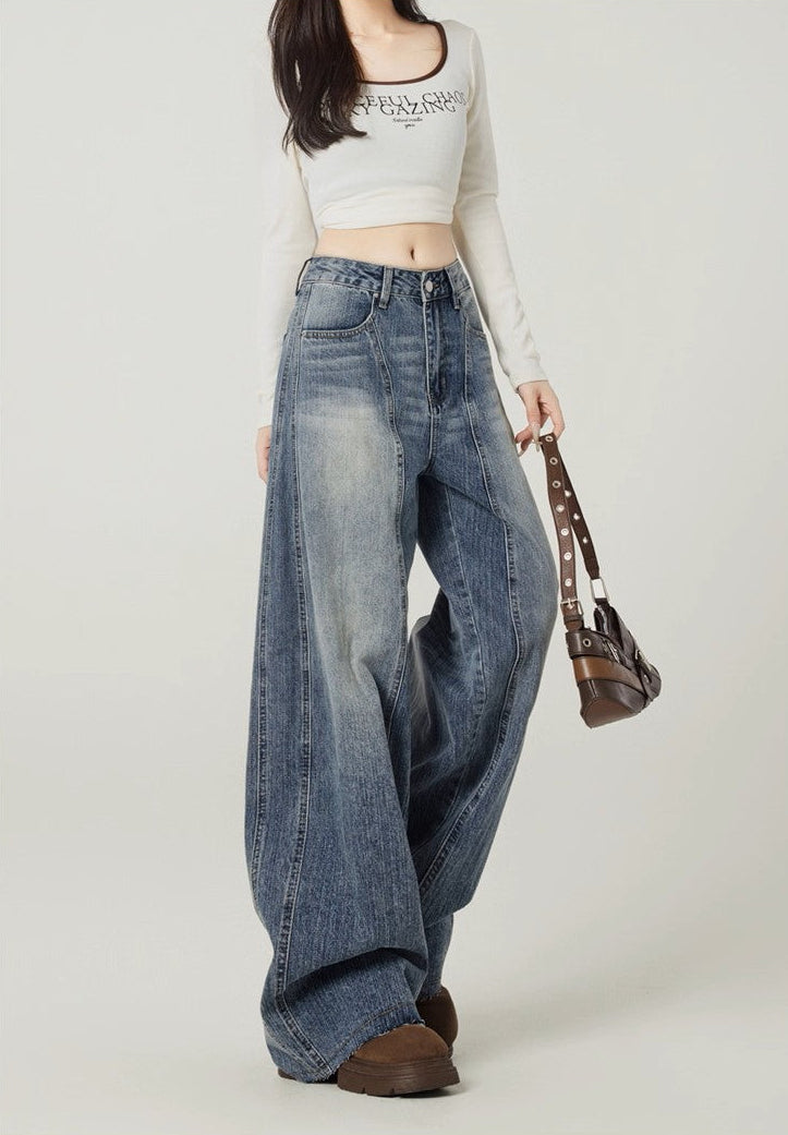 Retro Blue High-Waisted Wide-Leg Jeans