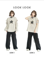 Rense Stars Print Detachable Sleeves T-Shirt