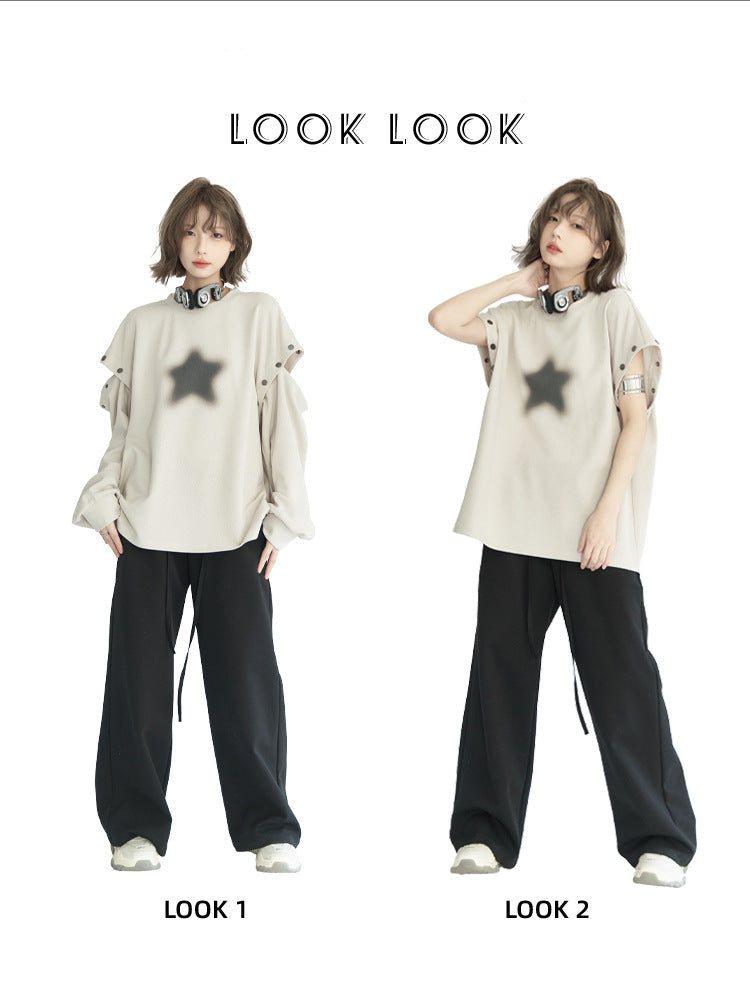 Rense Stars Print Detachable Sleeves T-Shirt