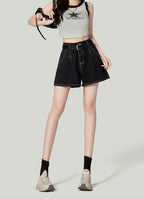 Retro Wide-Leg Denim Shorts