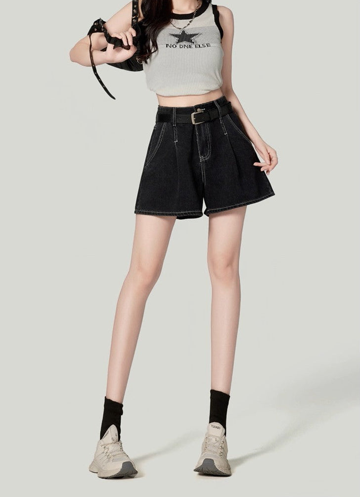 Retro Wide-Leg Denim Shorts