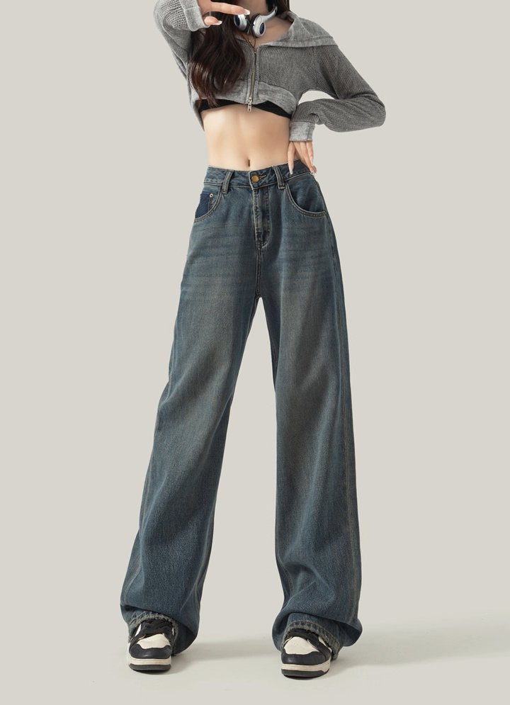Cement Grey Straight-Leg Jeans