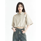 Pearl Bush Off-Shoulder Layered Crop Top with Drawstring