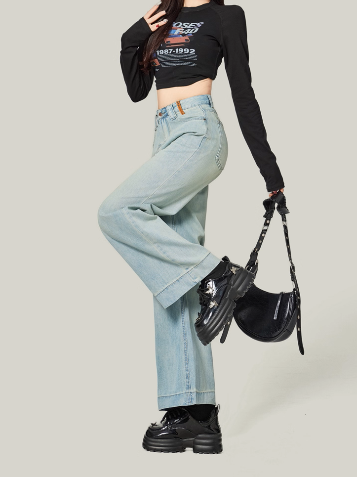 Retro Blue High-Waisted Wide-Leg Jeans