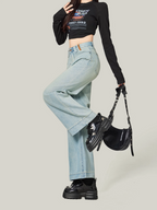 Retro Blue High-Waisted Wide-Leg Jeans
