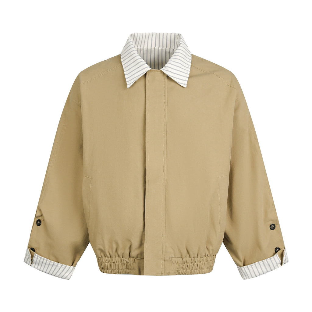 Spliced Stripe Turn-down Collar Jacket