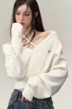 White Crossed Knit Halter Top