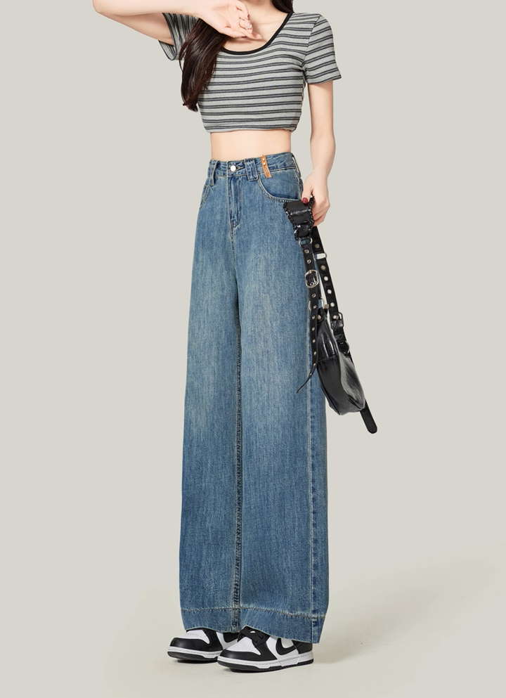 Retro Blue High-Waisted Wide-Leg Jeans