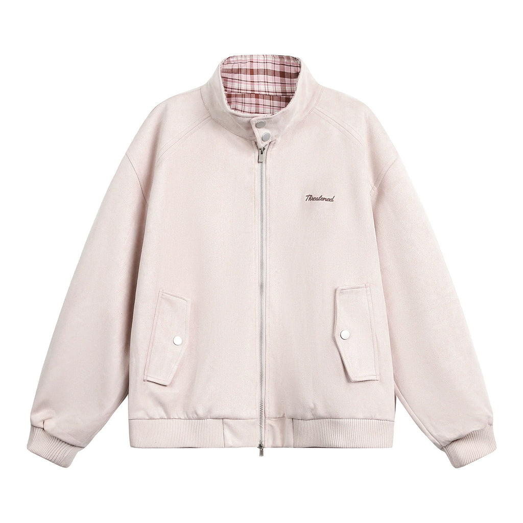 Suede Polo Collar Zip-Up Jacket