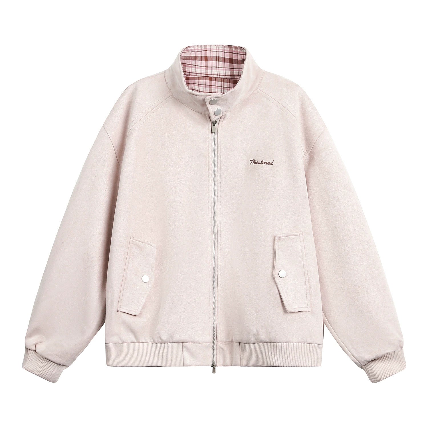 Suede Polo Collar Zip-Up Jacket