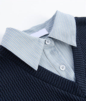 Shirt Collar Fake Two-Piece Sweater
