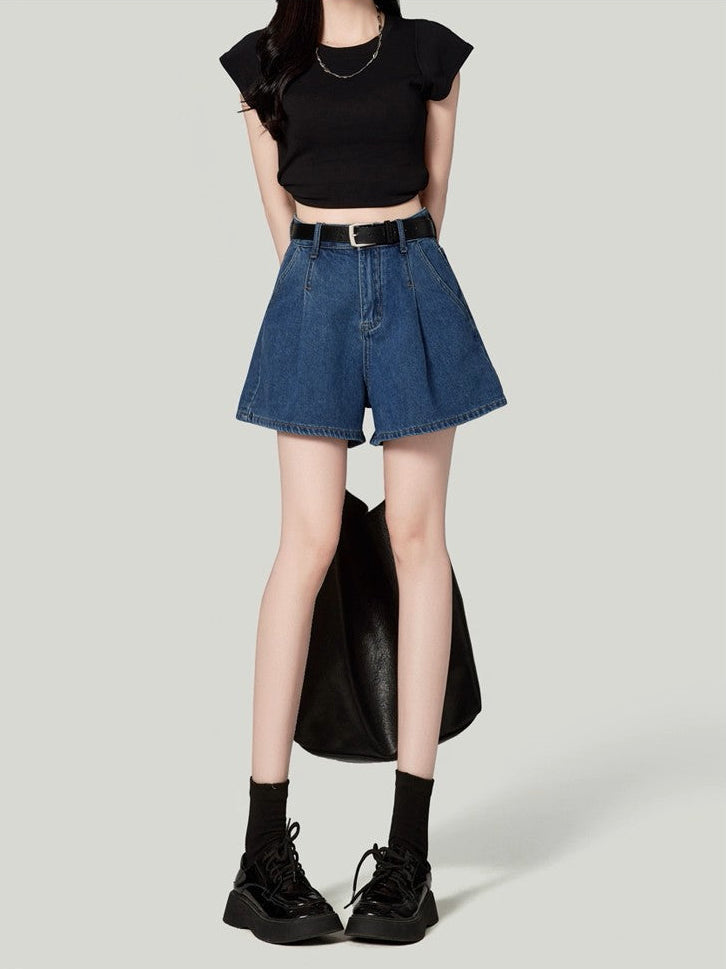 Retro Wide-Leg Denim Shorts