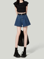 Retro Wide-Leg Denim Shorts