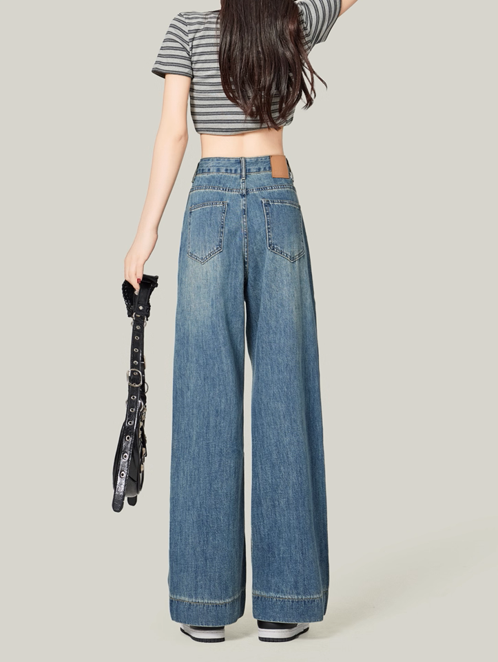 Retro Blue High-Waisted Wide-Leg Jeans