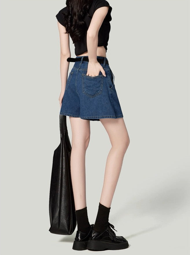 Retro Wide-Leg Denim Shorts