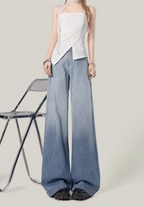 Embroidered Faded Wide-Leg Jeans