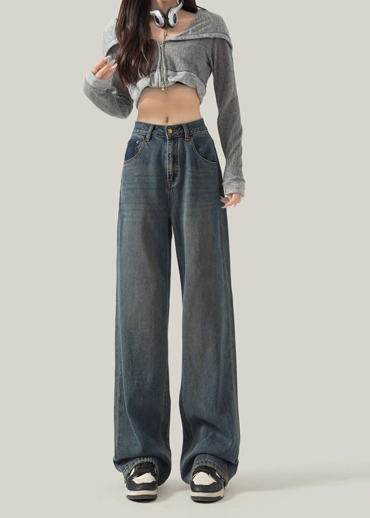 Cement Grey Straight-Leg Jeans