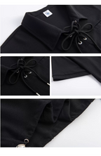 Waffle Knit Polo Collar Tie-Front Cropped T-Shirt