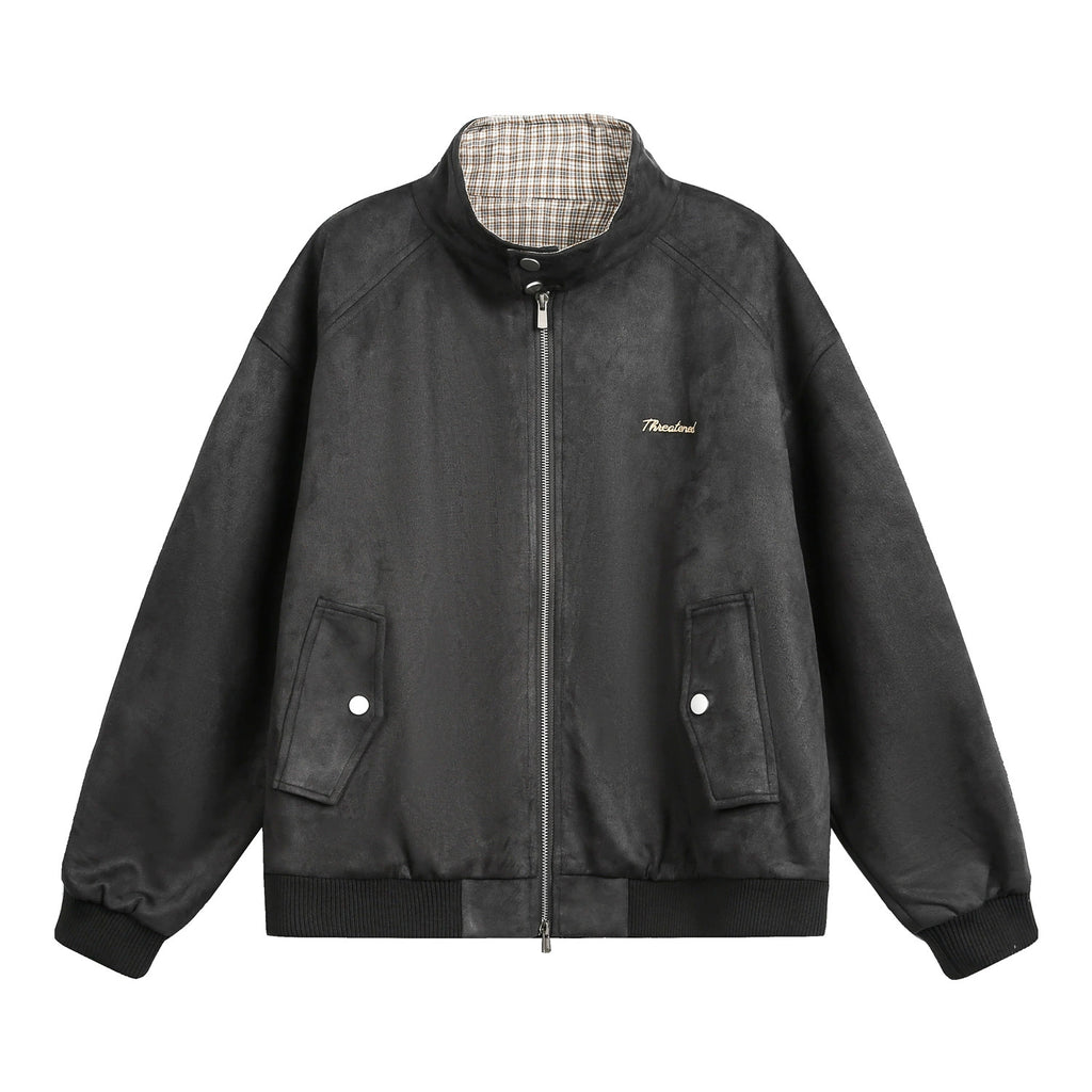 Suede Polo Collar Zip-Up Jacket