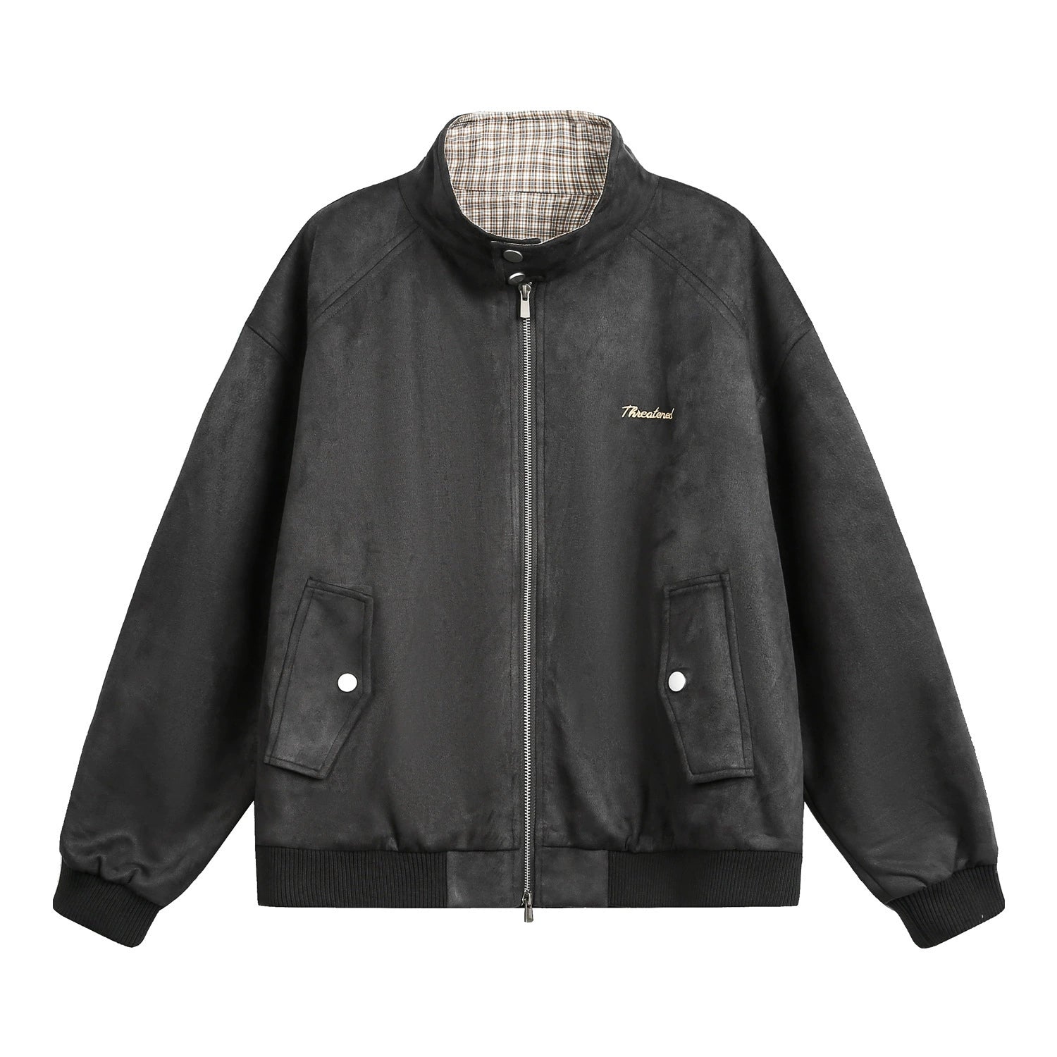 Suede Polo Collar Zip-Up Jacket