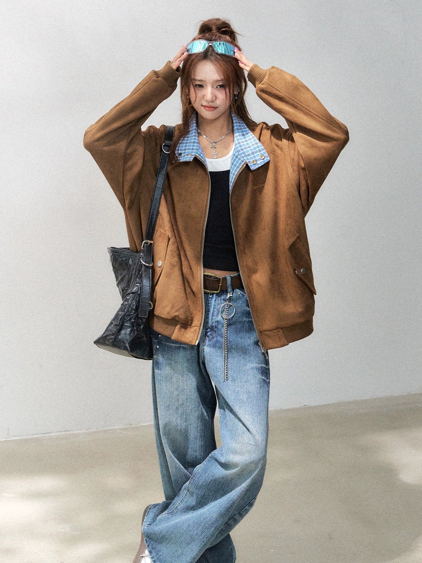 Suede Polo Collar Zip-Up Jacket