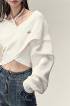 White Crossed Knit Halter Top