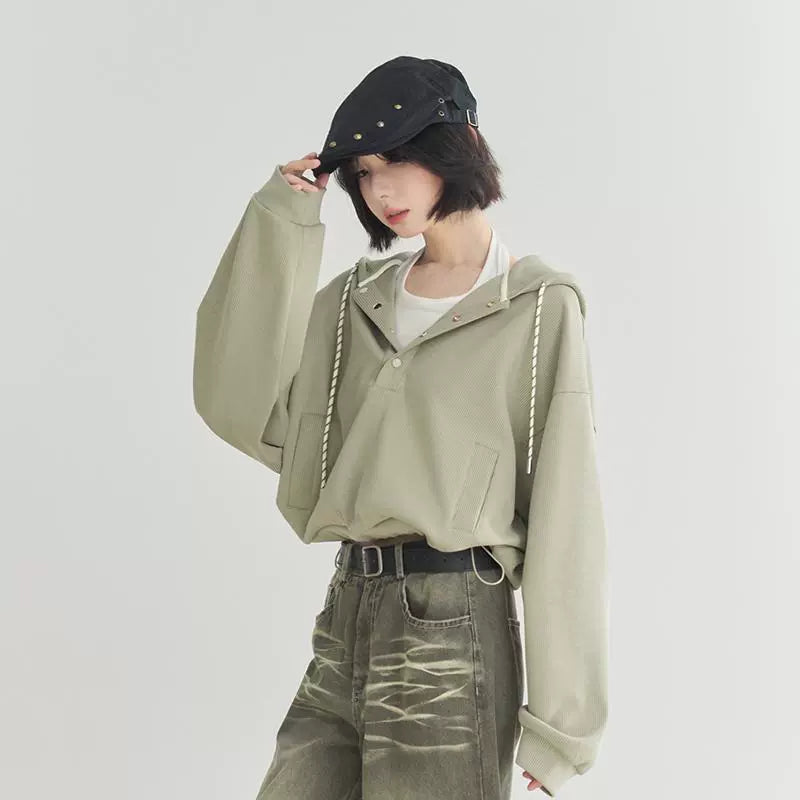 Ribbed Knit Cropped Hoodie