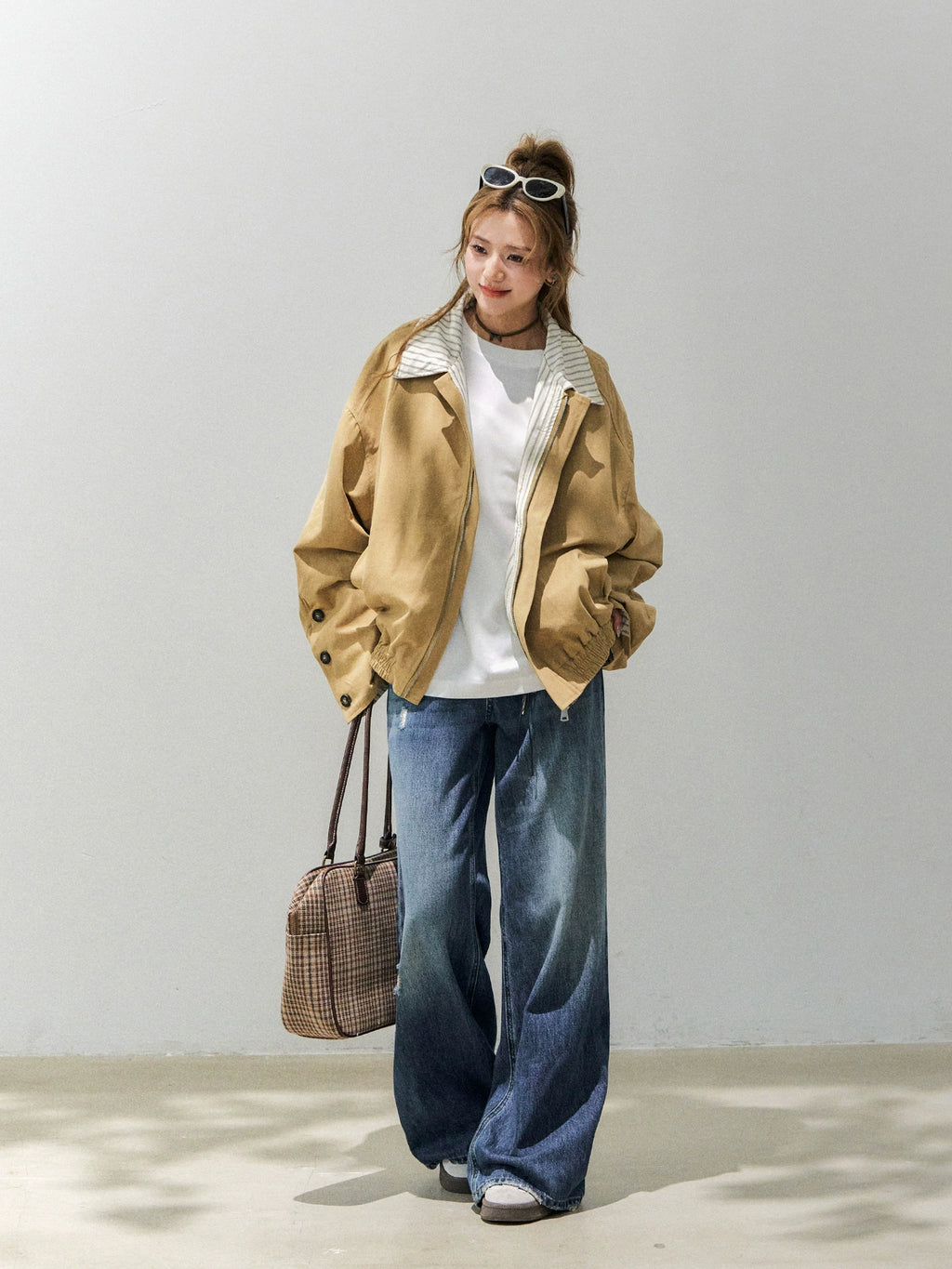 Spliced Stripe Turn-down Collar Jacket