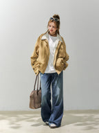 Spliced Stripe Turn-down Collar Jacket