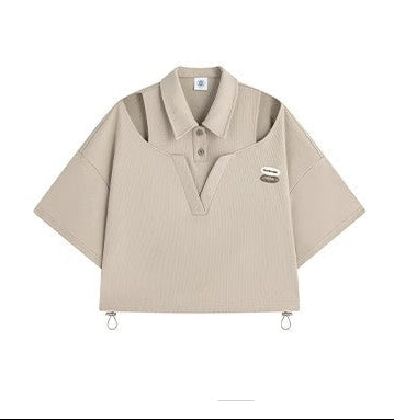 Pearl Bush Off-Shoulder Layered Crop Top with Drawstring