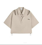 Pearl Bush Off-Shoulder Layered Crop Top with Drawstring