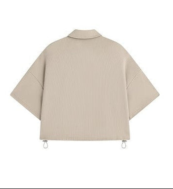 Pearl Bush Off-Shoulder Layered Crop Top with Drawstring