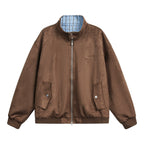 Suede Polo Collar Zip-Up Jacket